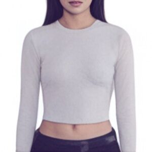 TNA Aritzia Light Gray Fitted Crop T-Shirt Waffle Knit Crewneck Leisure Size S